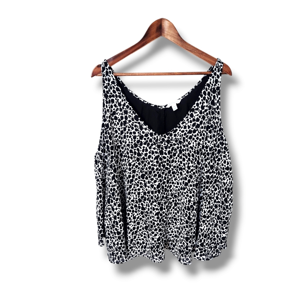 Boutique + Leopard Print V-Neck Sleeveless Layered Blouse | 3X